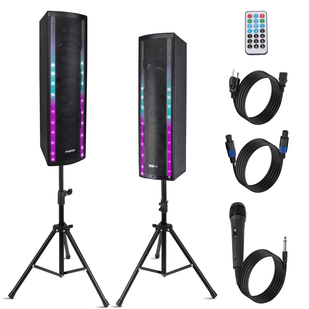 2000W Bluetooth PA Speaker System with LED Lights and Tripod Stands G974