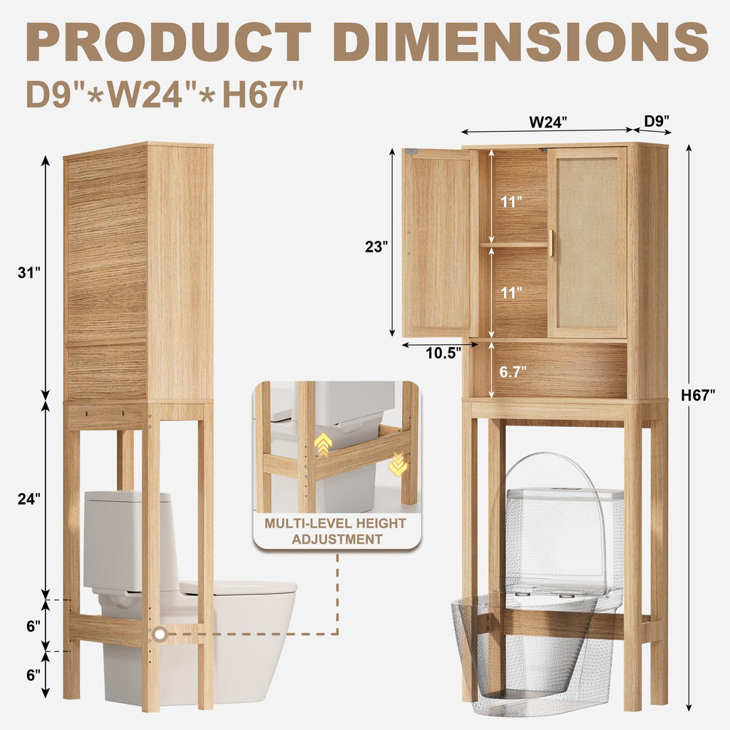 Over the Toilet Storage Cabinet with Rattan Doors L302