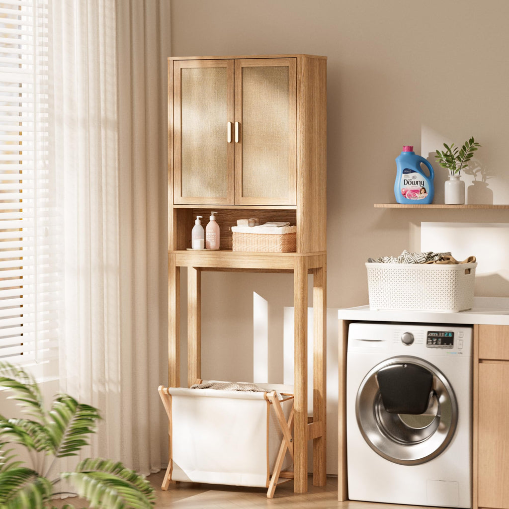 Over the Toilet Storage Cabinet with Rattan Doors L302
