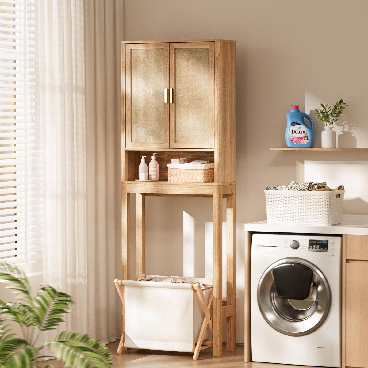 Over the Toilet Storage Cabinet with Rattan Doors L302