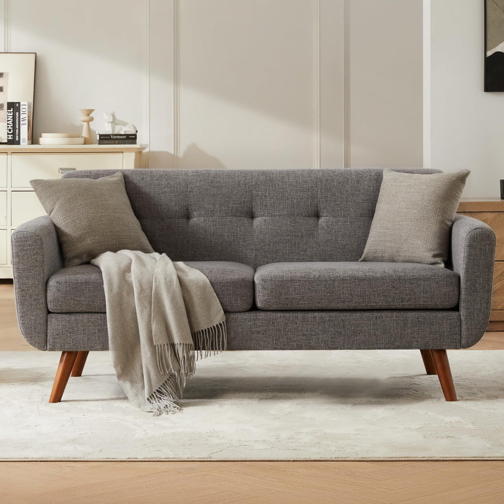 65" Grey Button Tufted Upholstered Loveseat Sofa S1574