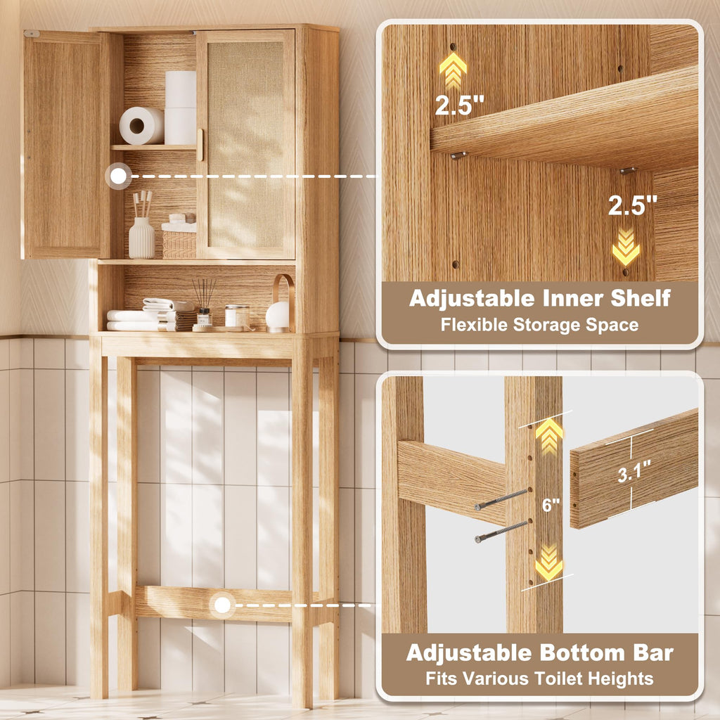 Over the Toilet Storage Cabinet with Rattan Doors L302