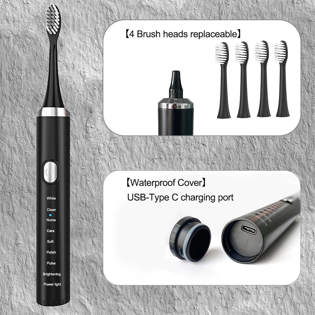 Rechargeable Electric Toothbrush with 4 Replacement Heads D196