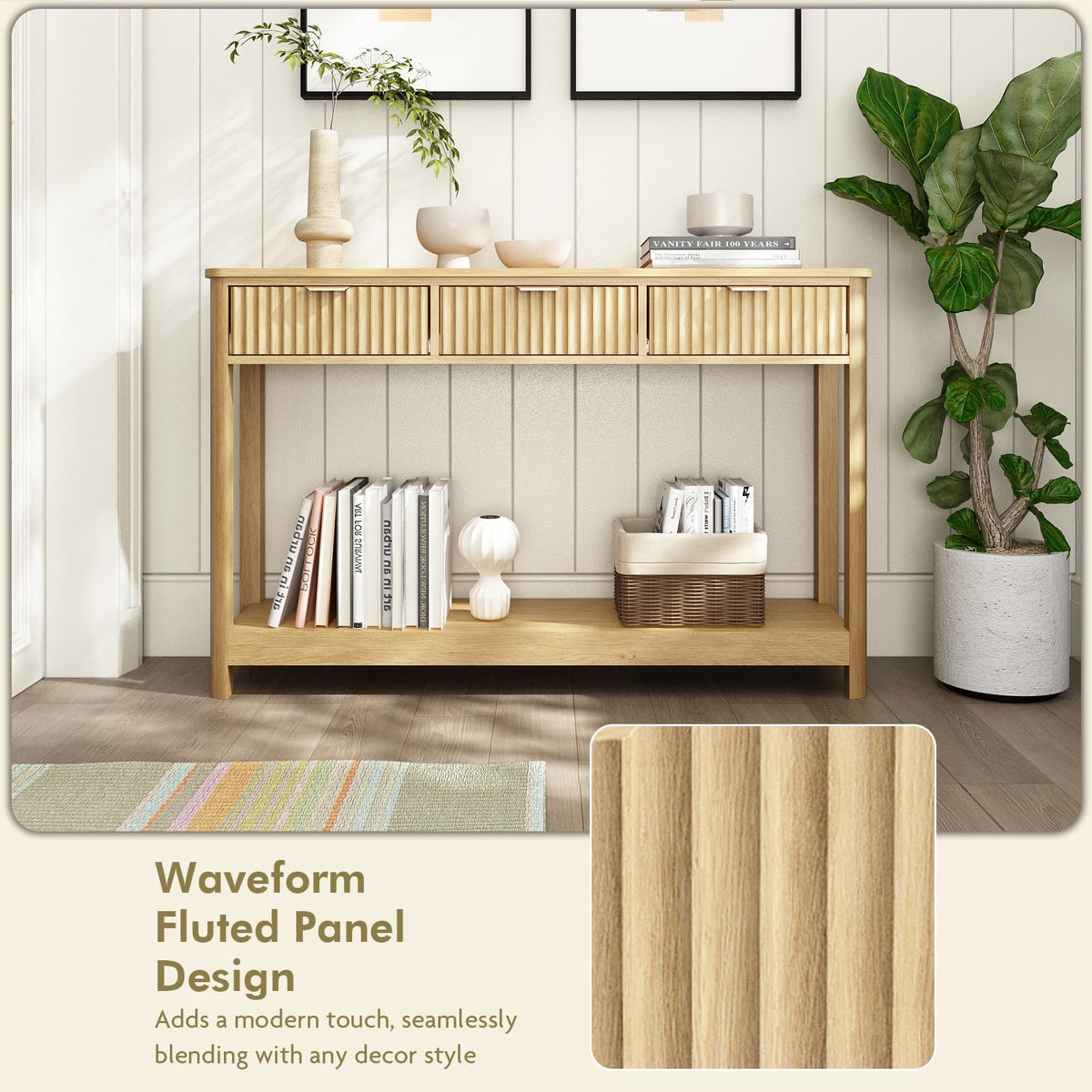 Fluted Console Table with Drawers Z513871