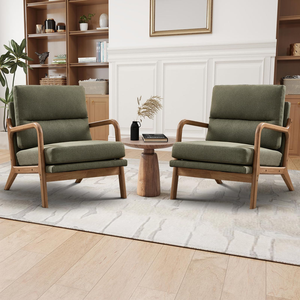 Mid Century Modern Linen Accent Chair Set of 2 M84741
