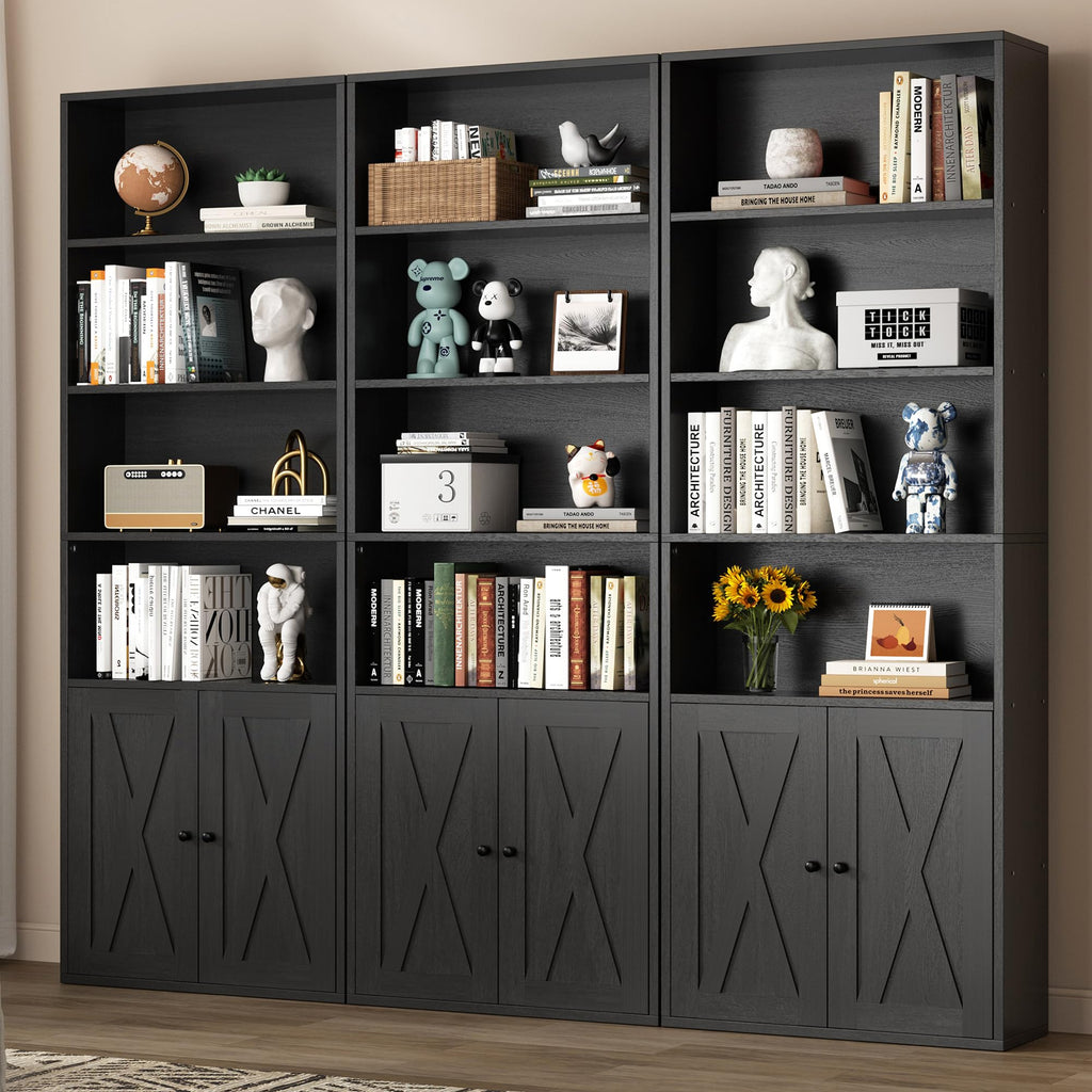 Black 6 Shelf Bookshelf with Doors T553