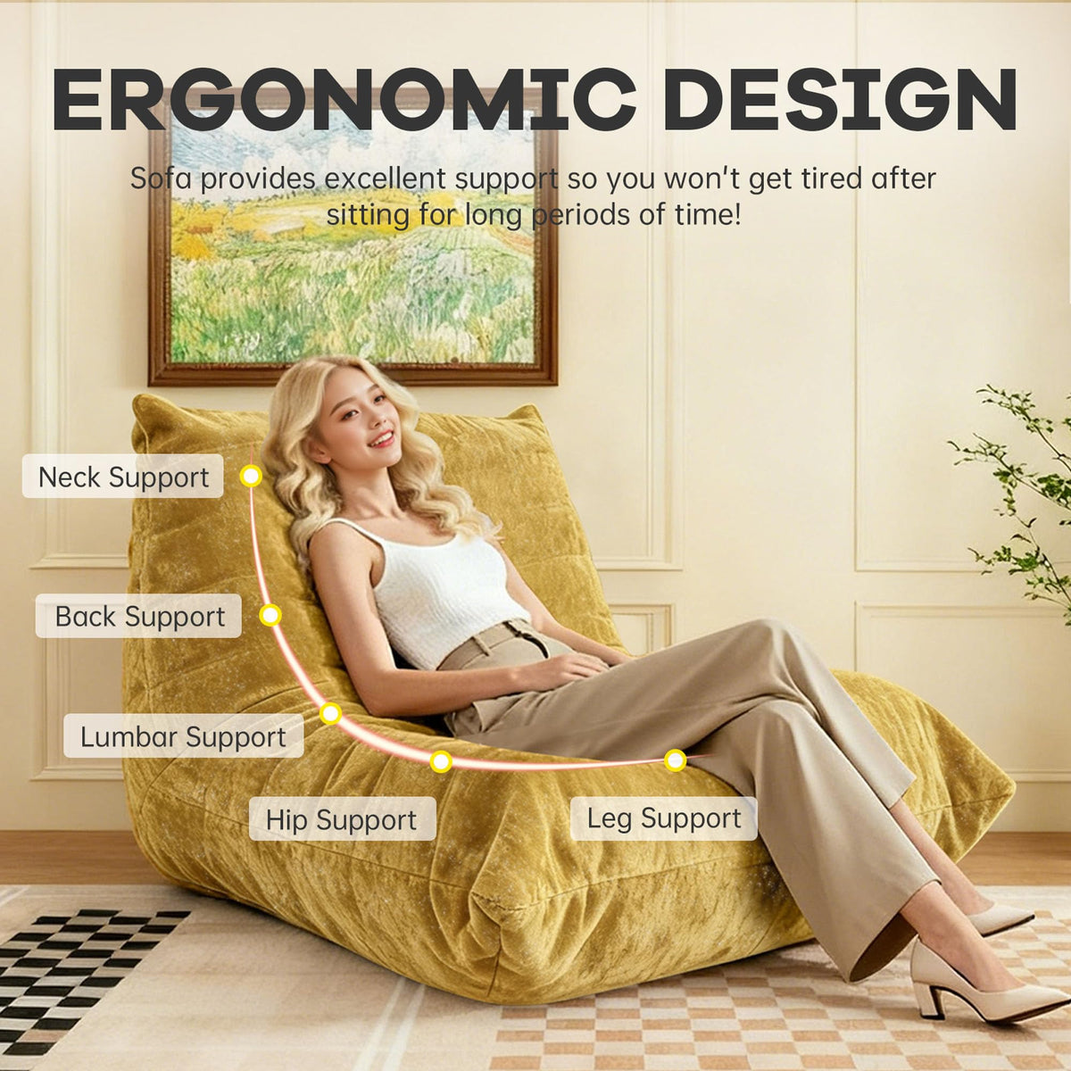 Yellow Bean Bag Chair with Memory Foam K2131