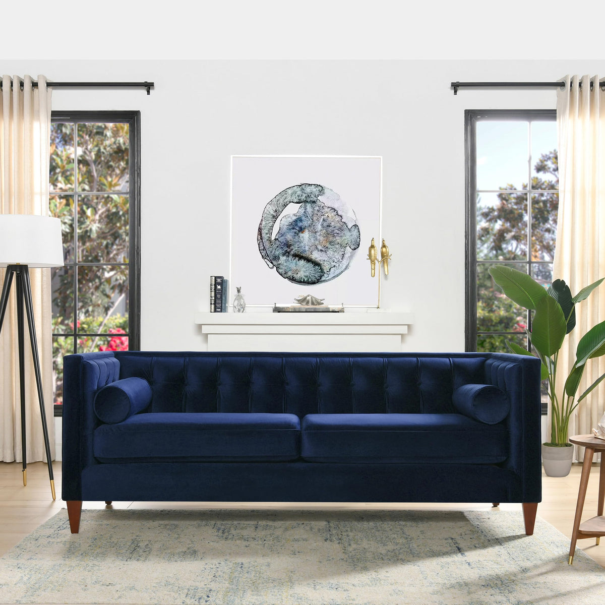 84" Navy Blue Velvet Tufted Sofa F149