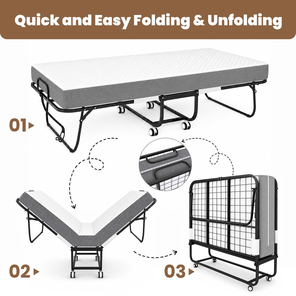 Folding Bed with Mattress Extra Wide Guest Bed O68629