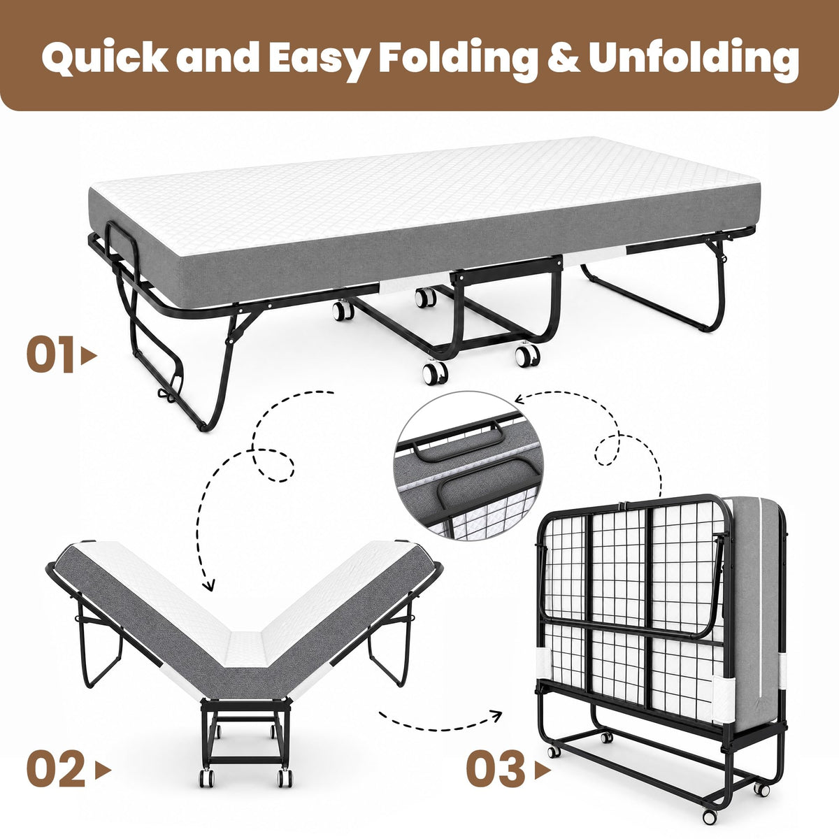 Folding Bed with Mattress Extra Wide Guest Bed O68629