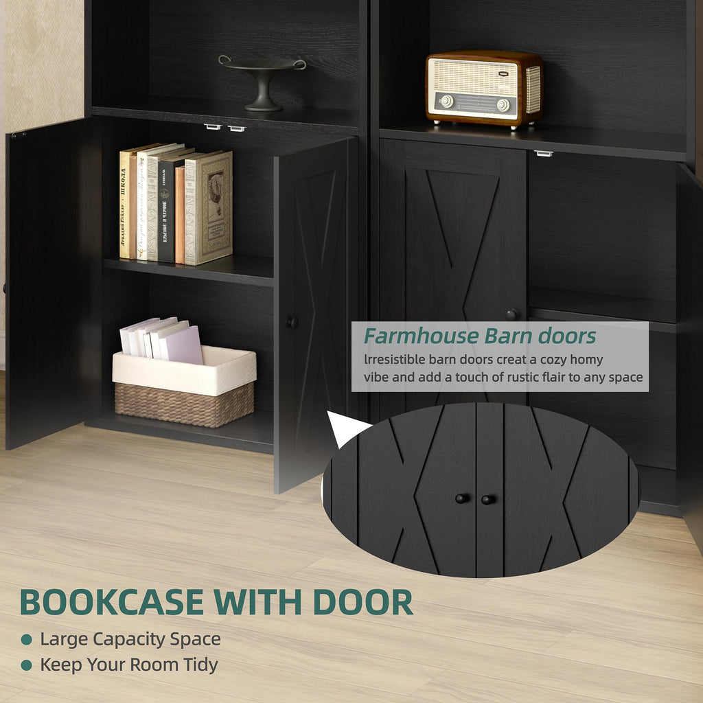 Black 6 Shelf Bookshelf with Doors T553