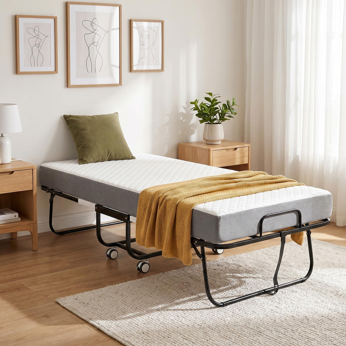 Folding Bed with Mattress Extra Wide Guest Bed O68629