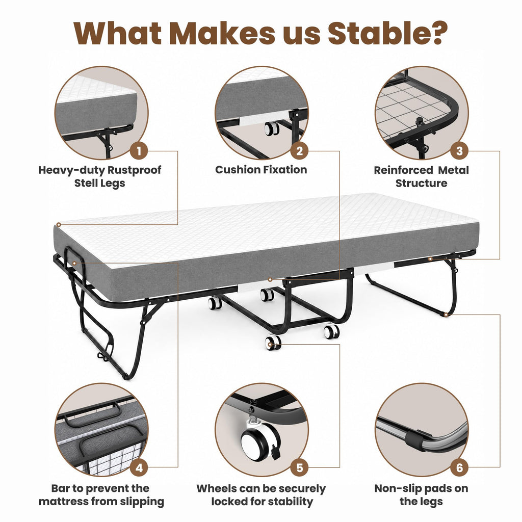 Folding Bed with Mattress Extra Wide Guest Bed O68629