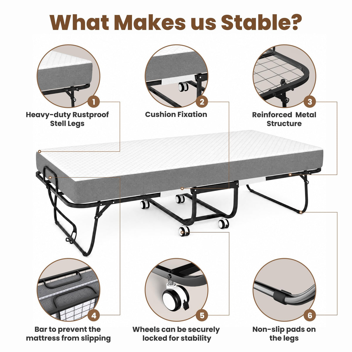 Folding Bed with Mattress Extra Wide Guest Bed O68629