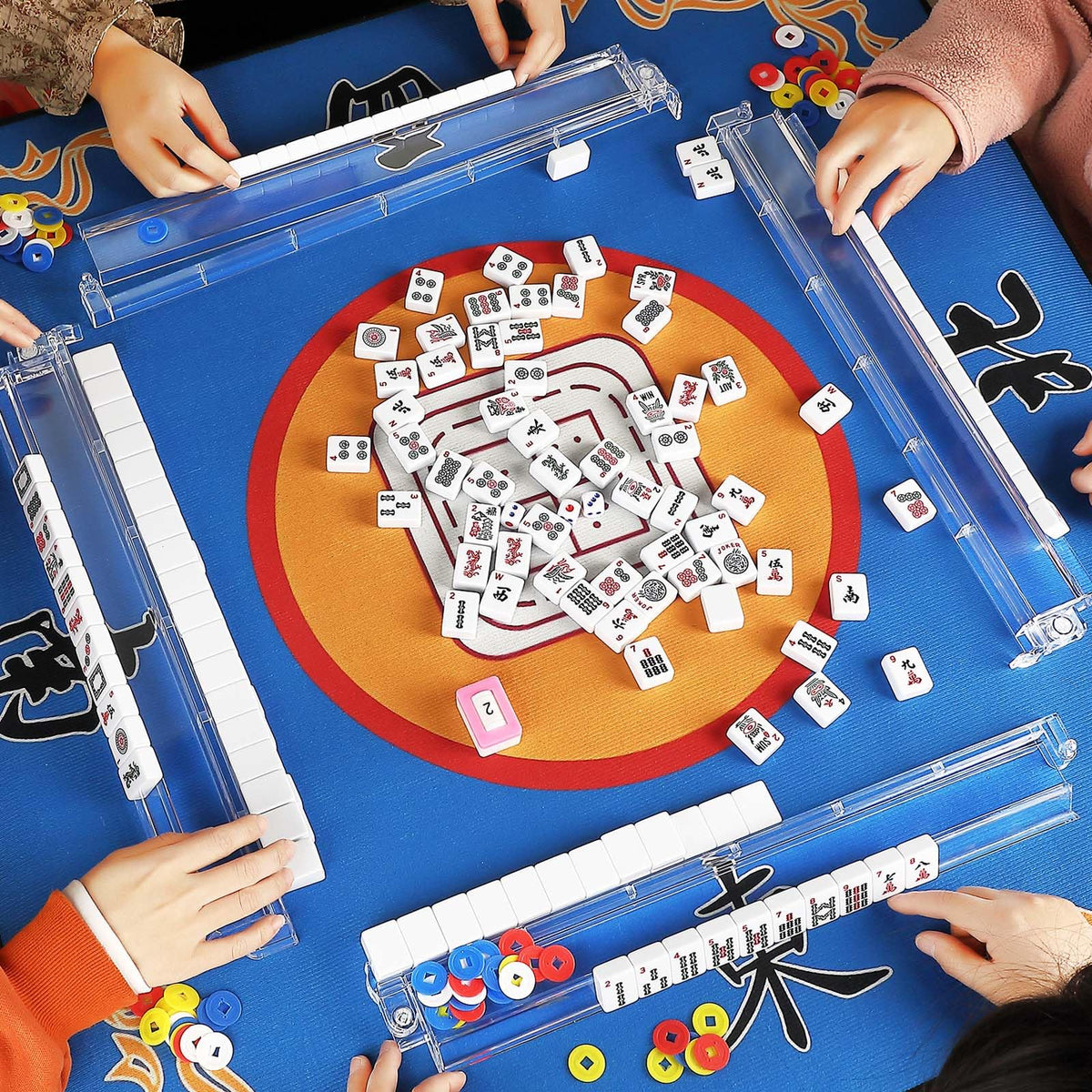 4PCS Clear Acrylic Mahjong Racks with Pushers Y45477