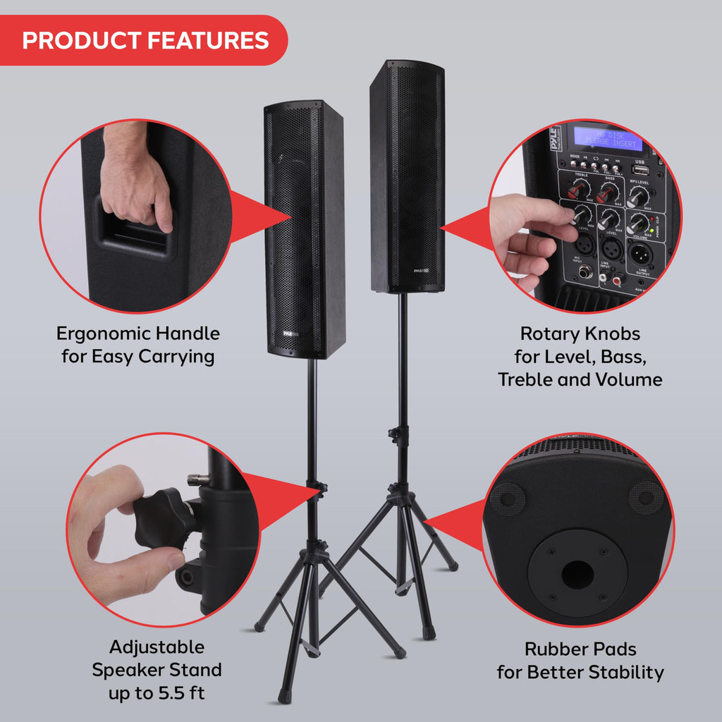 2000W Bluetooth PA Speaker System with LED Lights and Tripod Stands G974