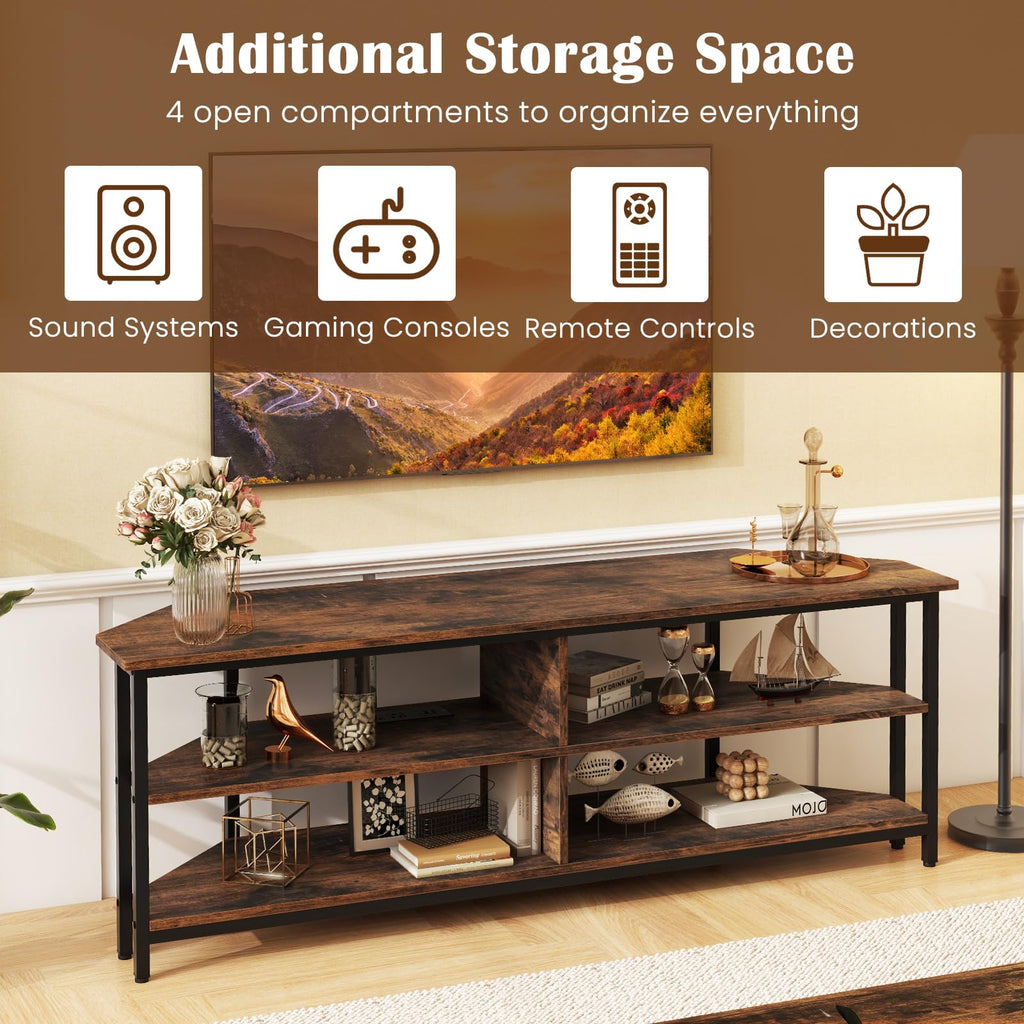 Corner TV Stand for TVs up to 65" with AC Outlets and Storage Shelves Q71446