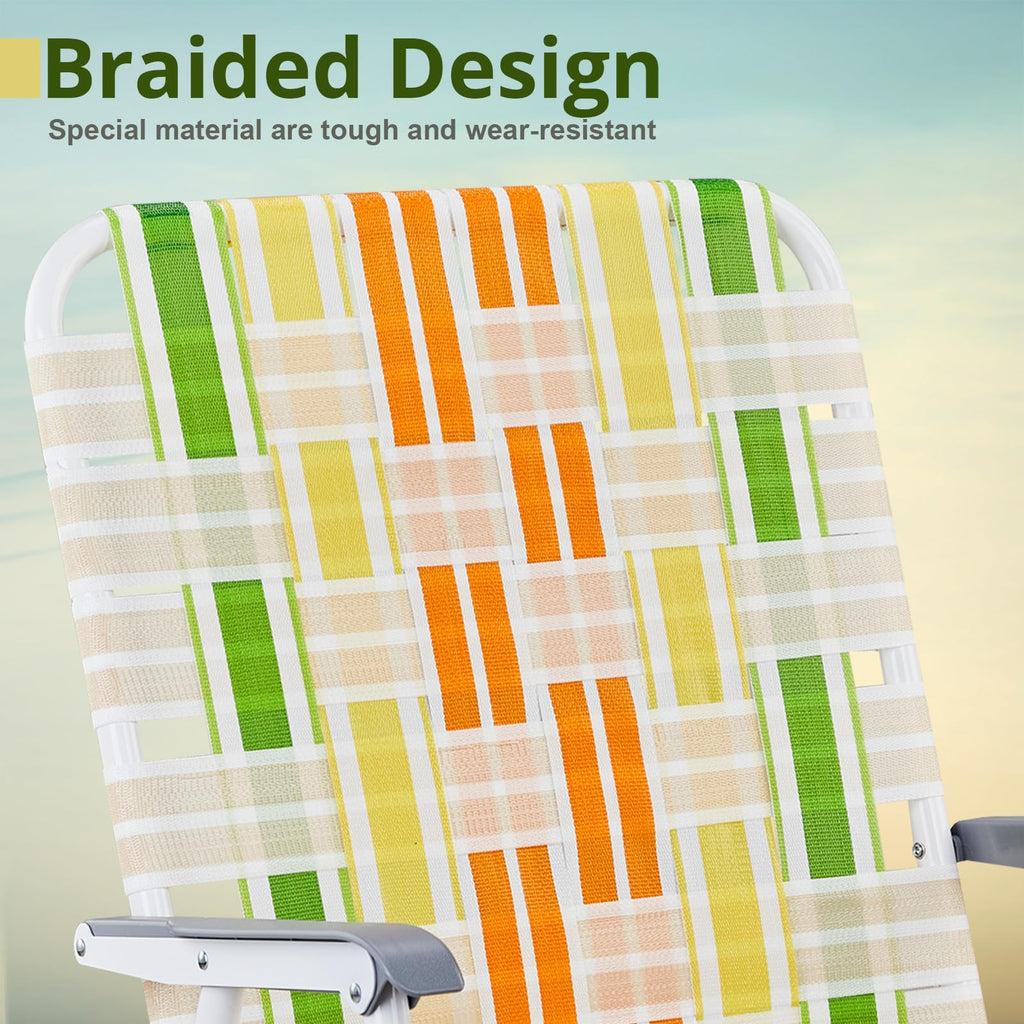 Set of 2 Webbed Folding Beach Chairs Yellow & Green S39423