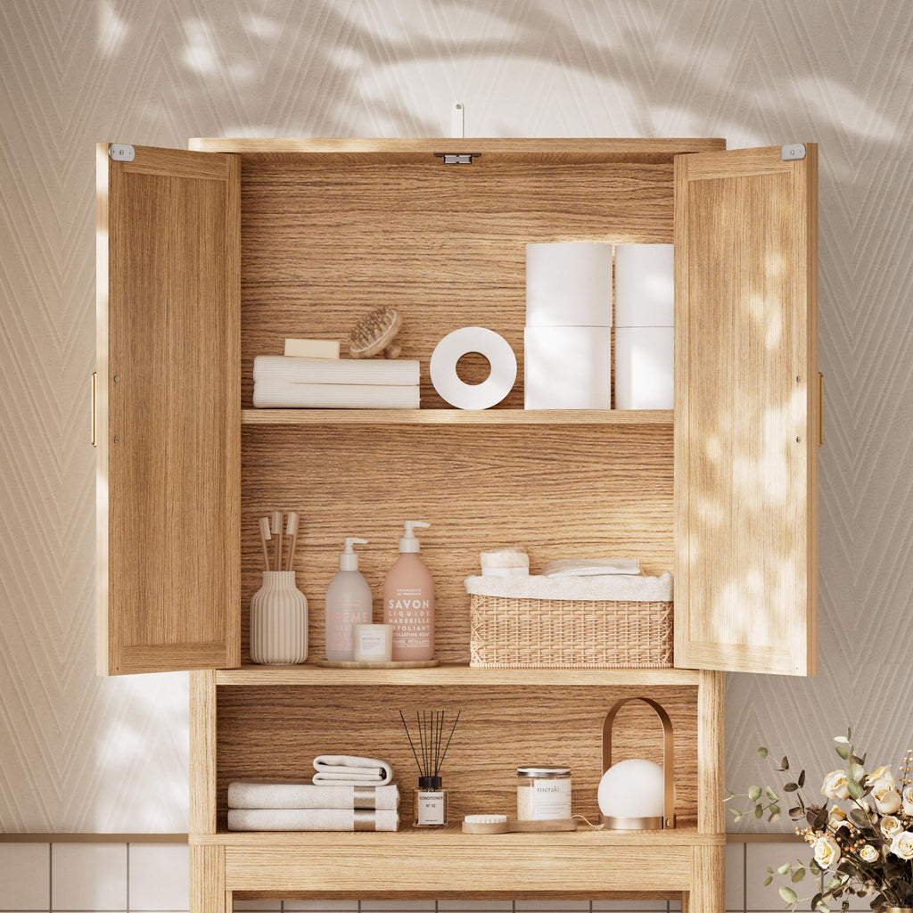 Over the Toilet Storage Cabinet with Rattan Doors L302