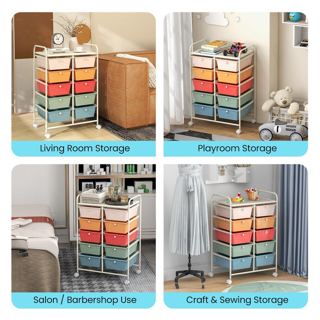 10 Drawer Rolling Storage Cart with Metal Frame N10799