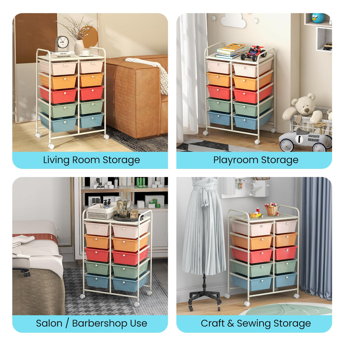 10 Drawer Rolling Storage Cart with Metal Frame N10799
