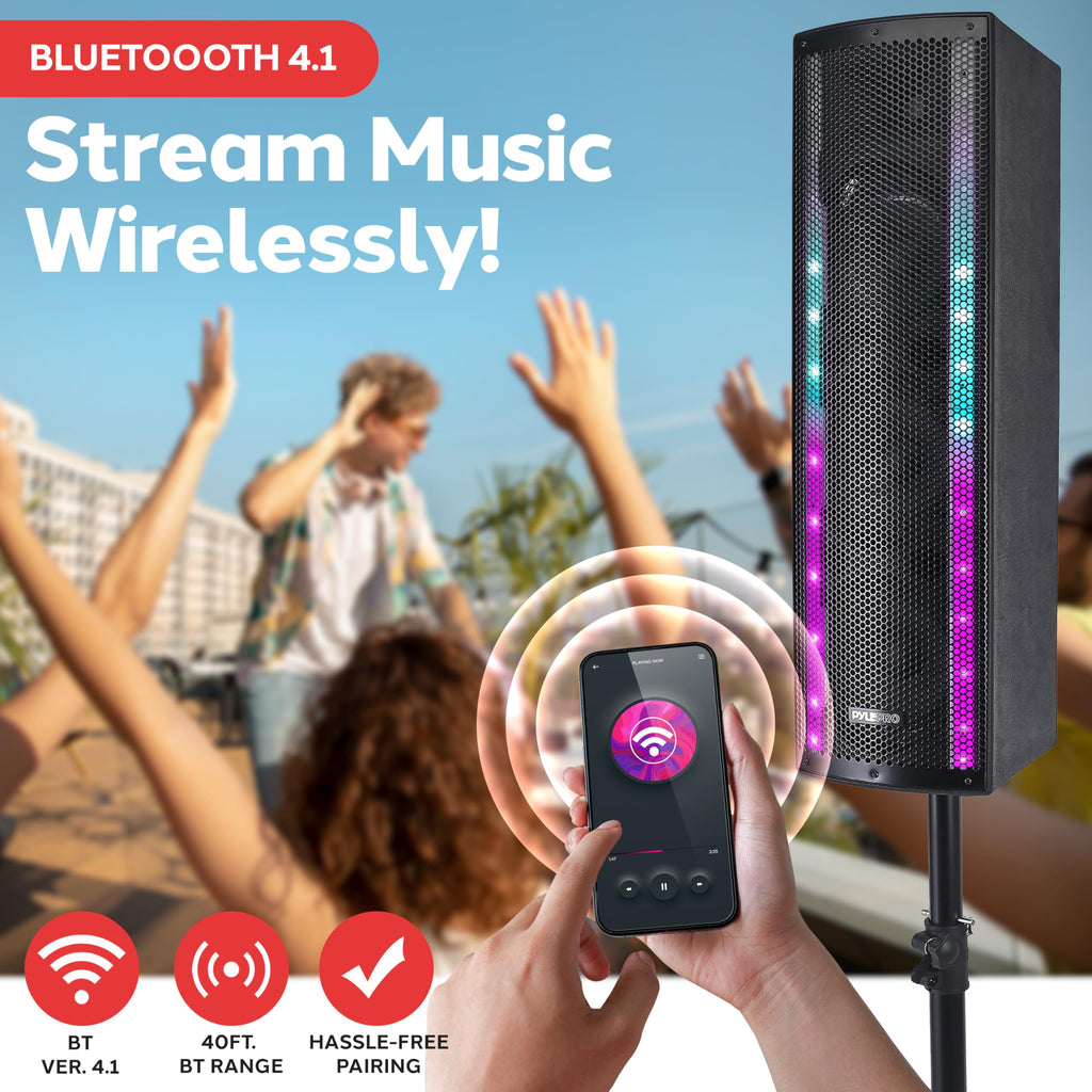2000W Bluetooth PA Speaker System with LED Lights and Tripod Stands G974