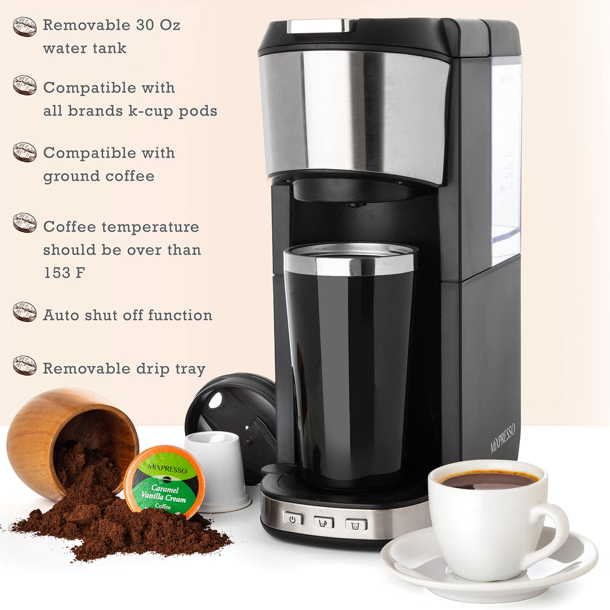 Single Serve Coffee Maker with 14oz Travel Mug C930