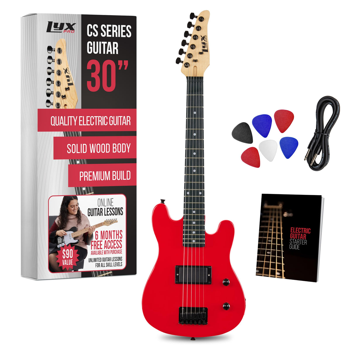 30” Electric Guitar Kit with Amp Cable, 6 Picks, Solid Wood Body, Red B594