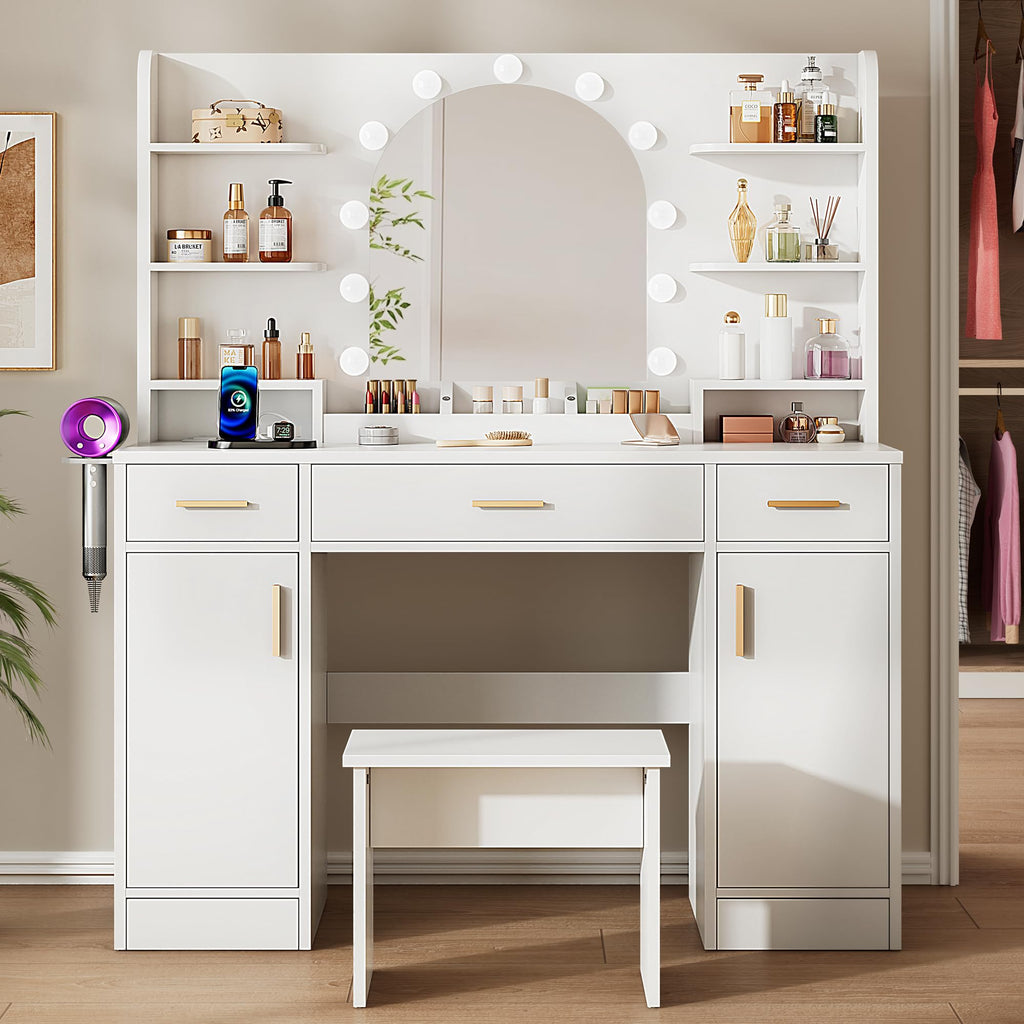 White Vanity Desk with Mirror and Lights C1753