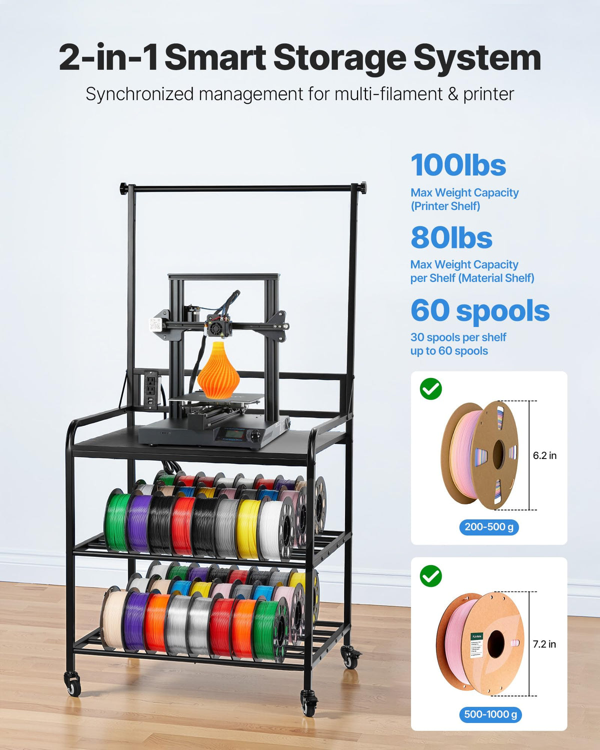 3-Tier Filament Storage Rack with Wheels Y1137
