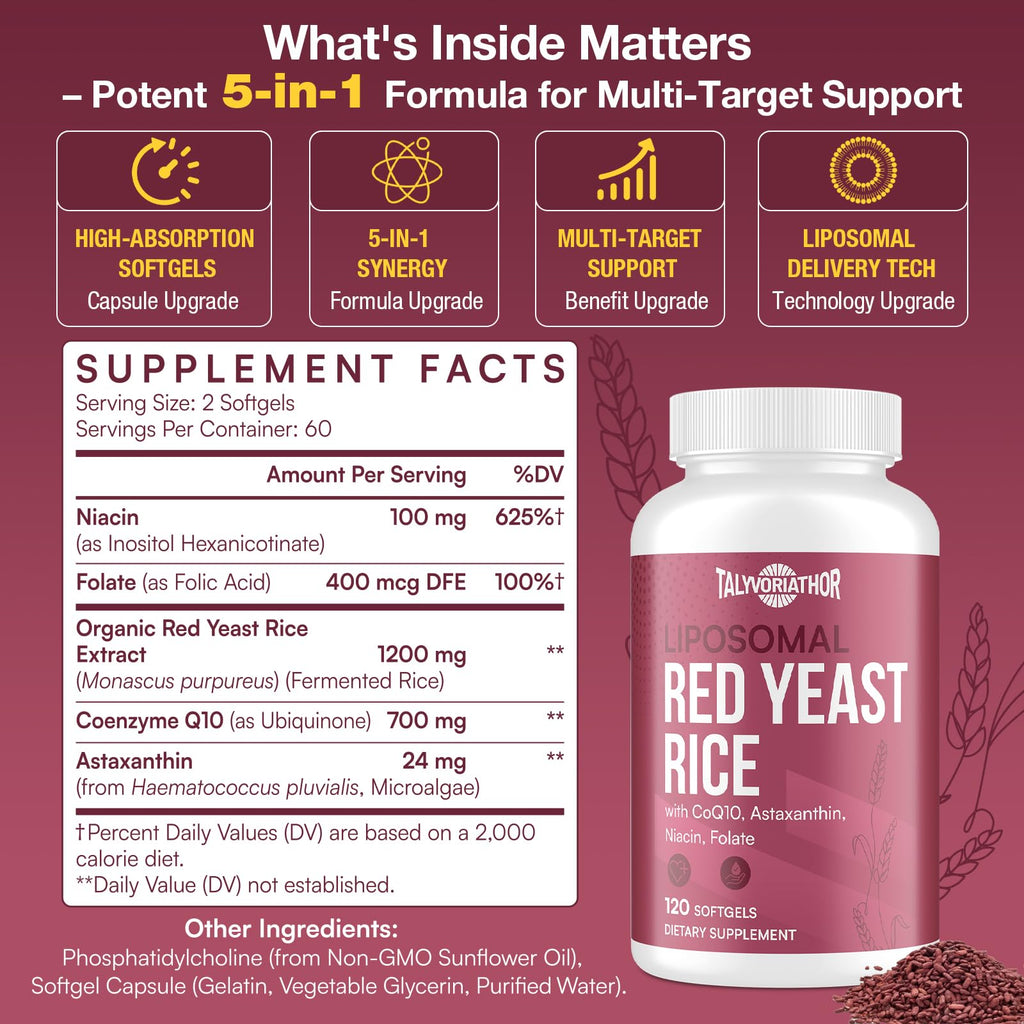 Red Yeast Rice 1200mg CoQ10 Astaxanthin 120 Softgels Q439539