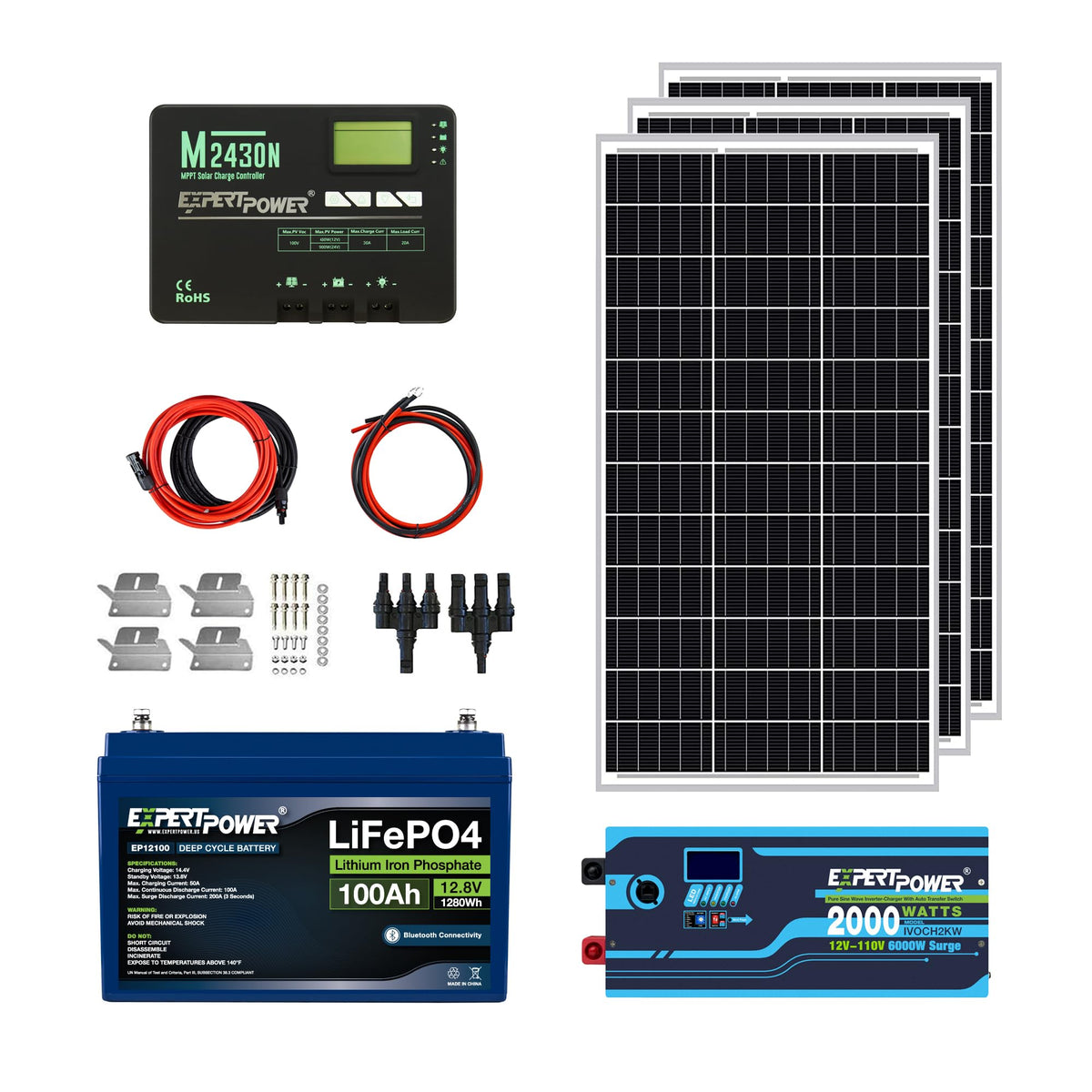 12V 100Ah LiFePO4 Solar Power Kit with 300W Mono Solar Panels G509
