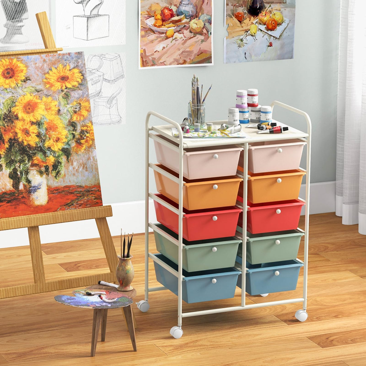 10 Drawer Rolling Storage Cart with Metal Frame N10799