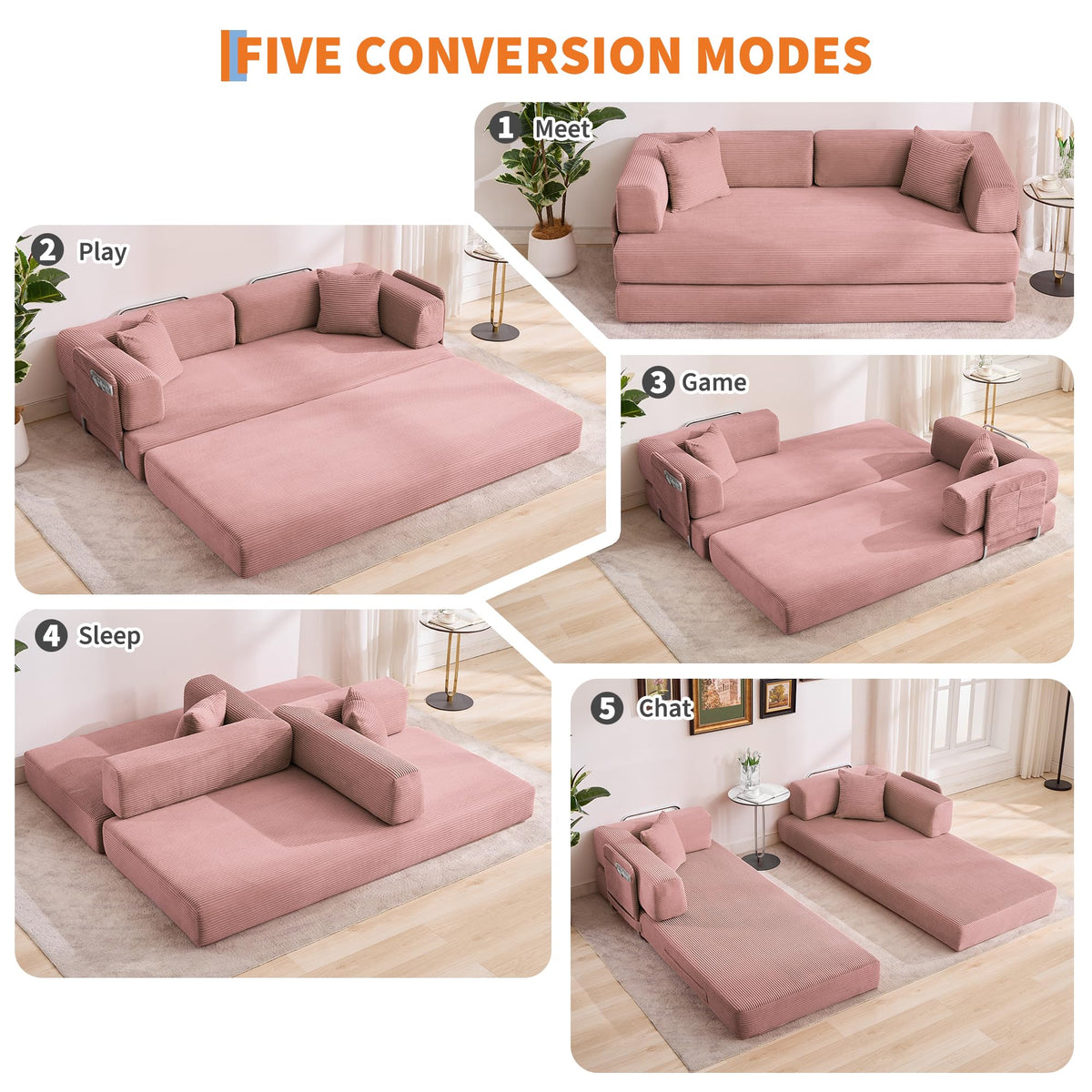 5-in-1 Convertible Sleeper Sofa Bed Z248464