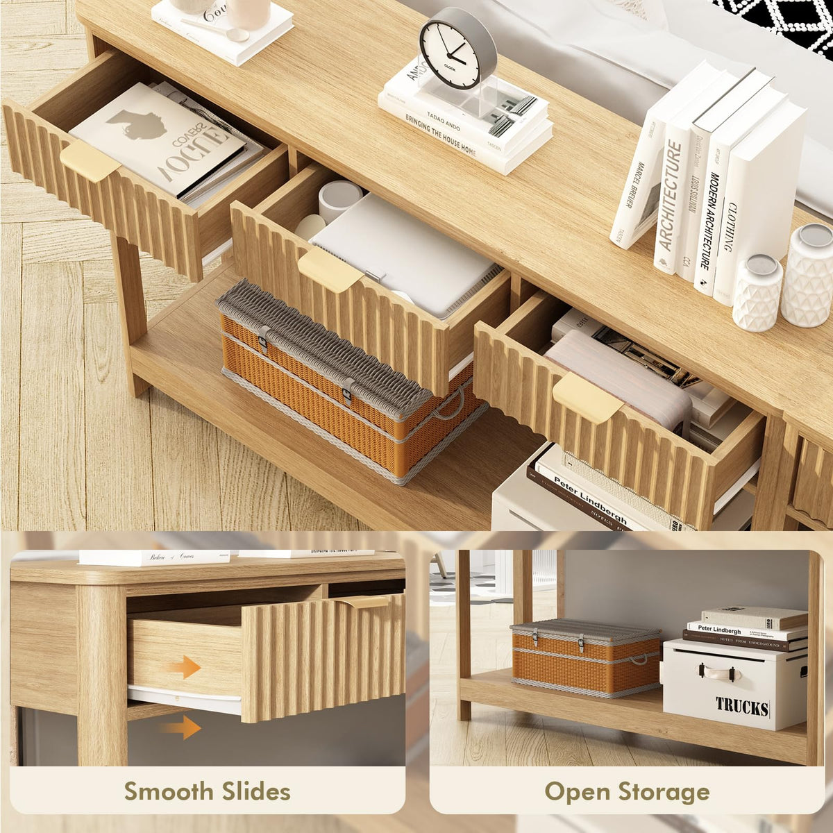 Fluted Console Table with Drawers Z513871