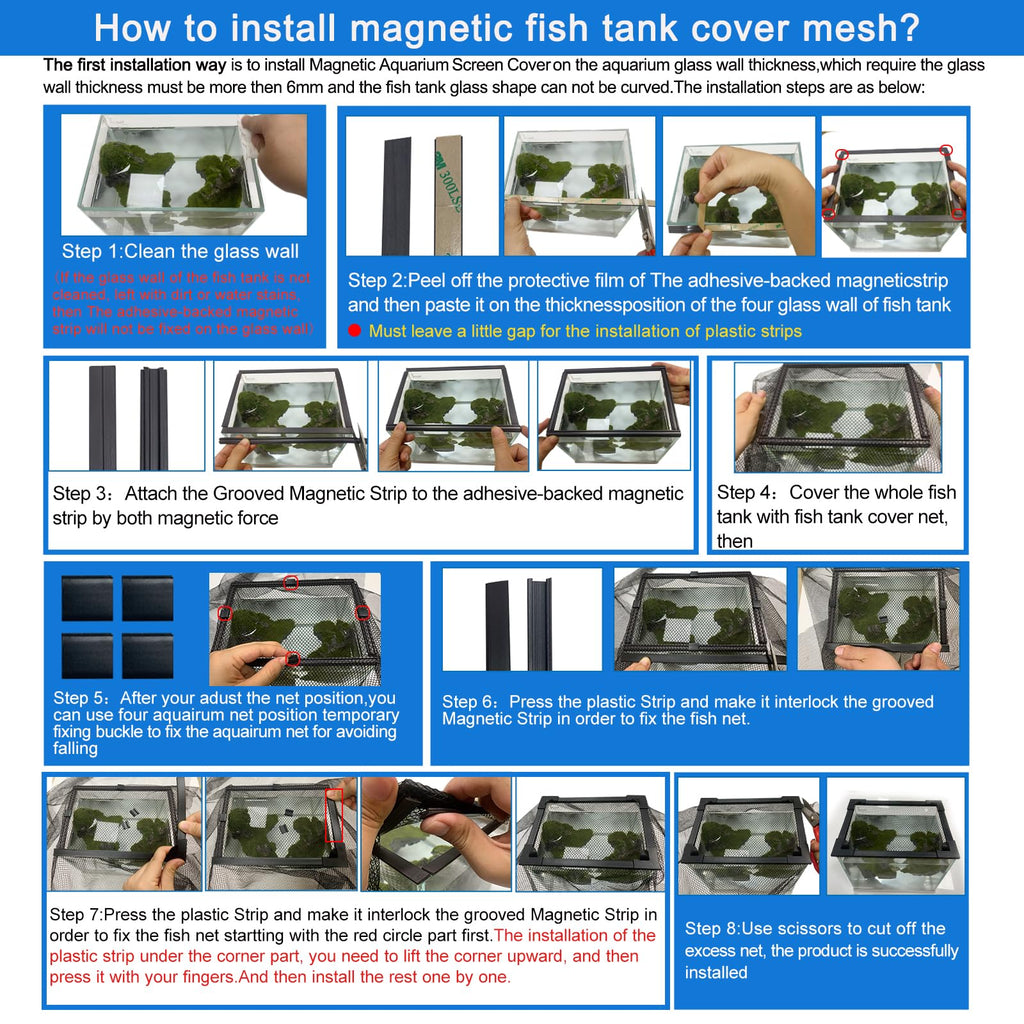 Magnetic Aquarium Lid Fish Tank Hood Cover Anti-Jumping Net O49898