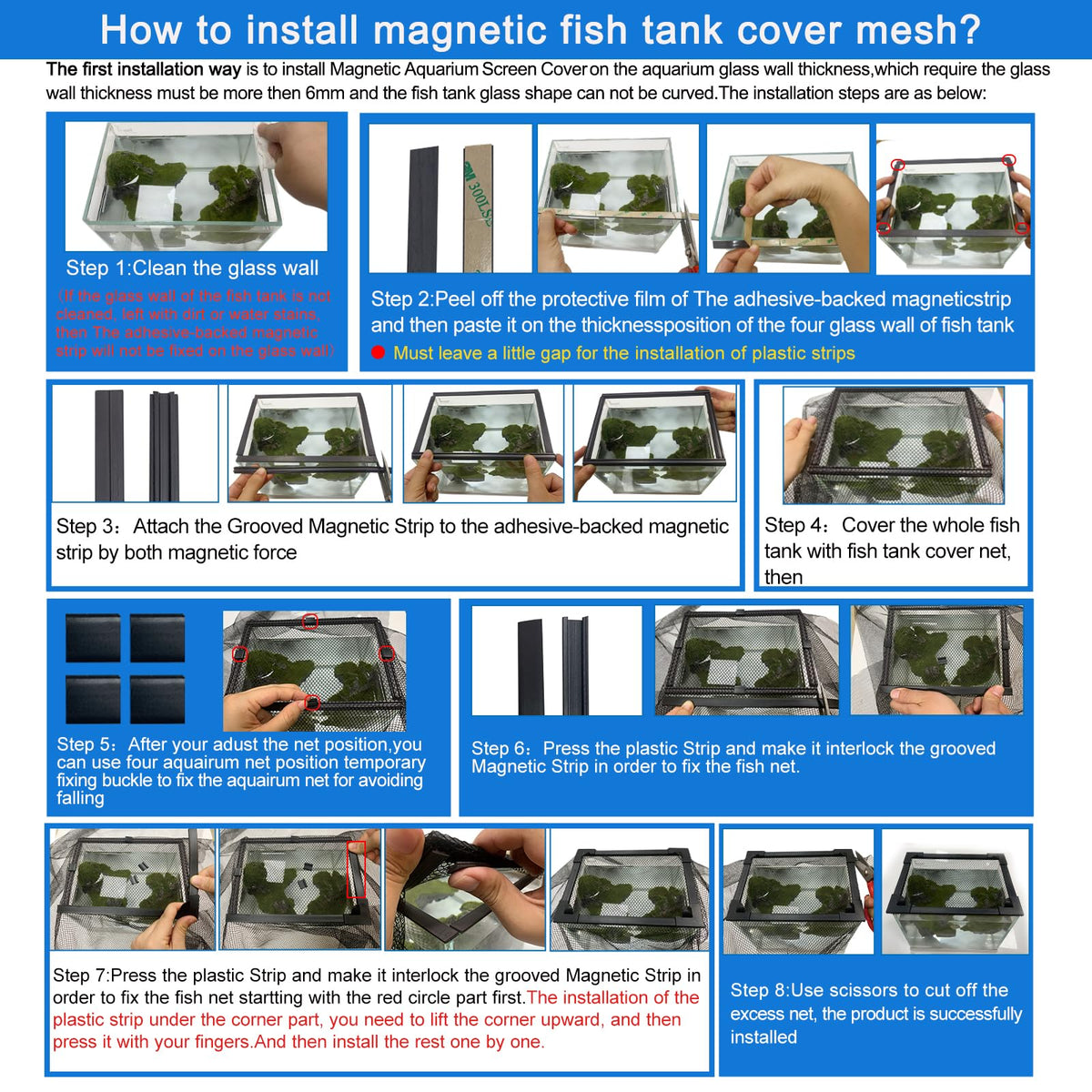 Magnetic Aquarium Lid Fish Tank Hood Cover Anti-Jumping Net O49898