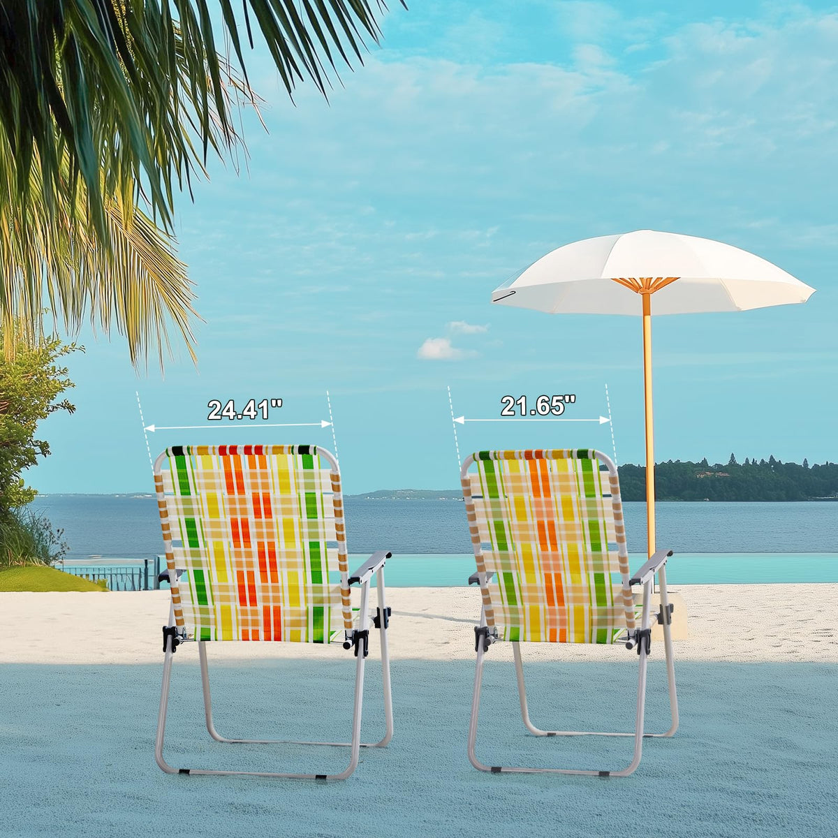Set of 2 Webbed Folding Beach Chairs Yellow & Green S39423