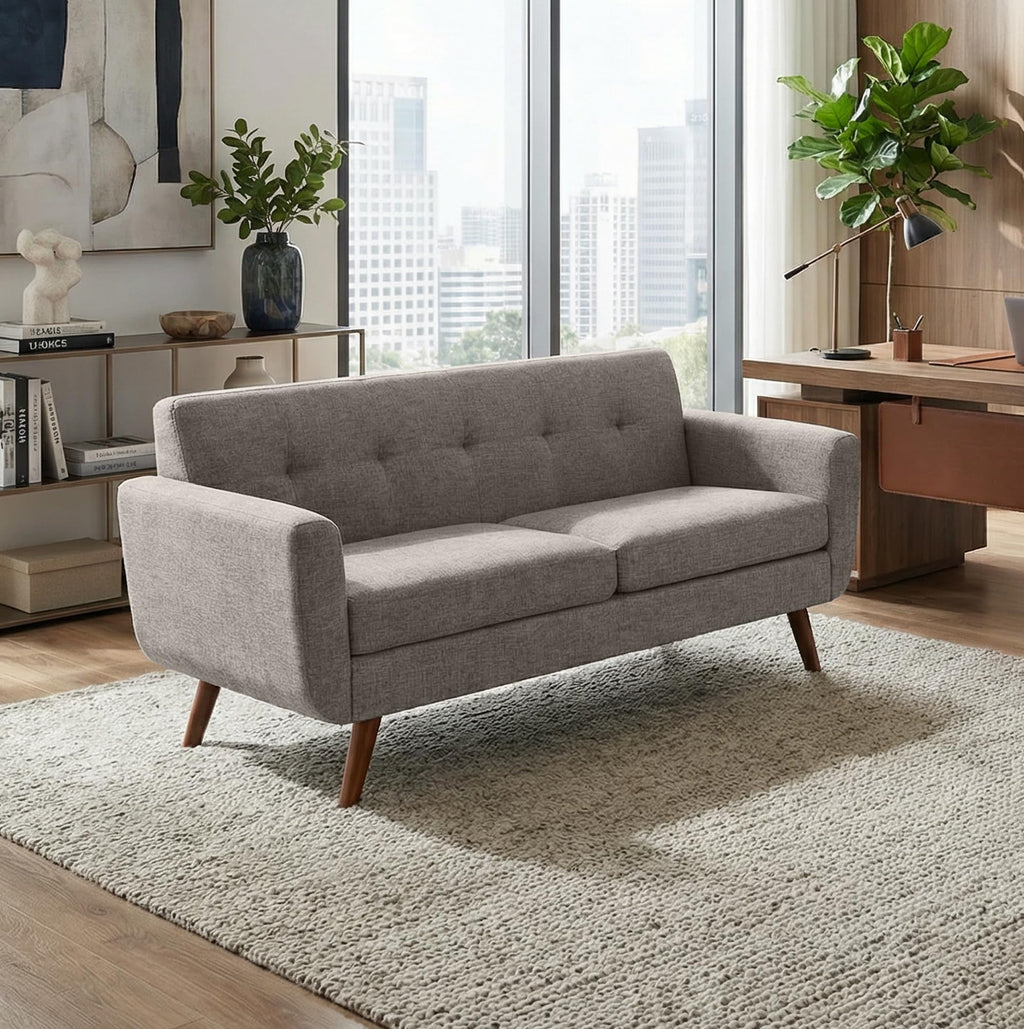 65" Grey Button Tufted Upholstered Loveseat Sofa S1574