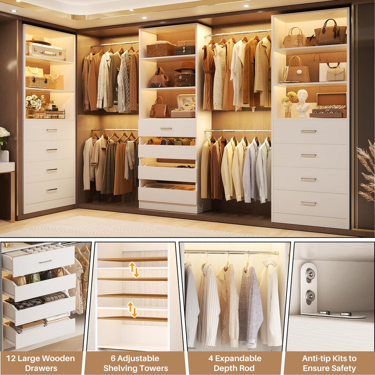 Wood Closet Organizer with 12 Drawers Y73755