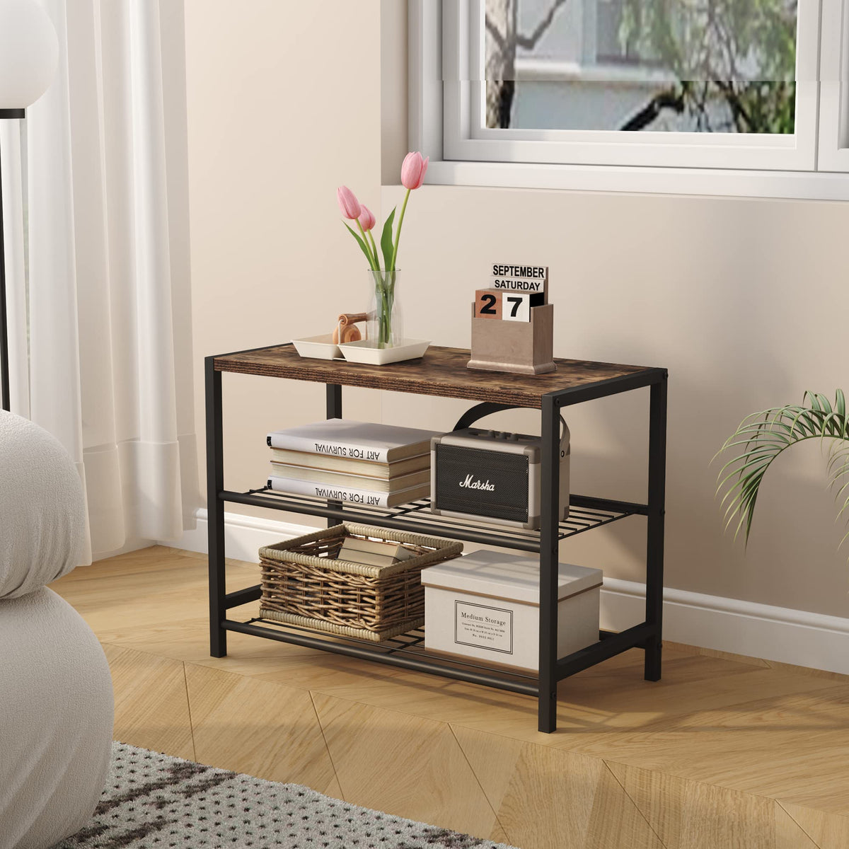 3-Tier Narrow Shoe Rack with Metal Shelves E6804