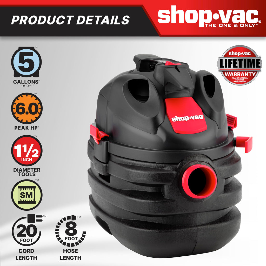 5 Gallon 6.0 Peak HP Portable Wet/Dry Vacuum S460889