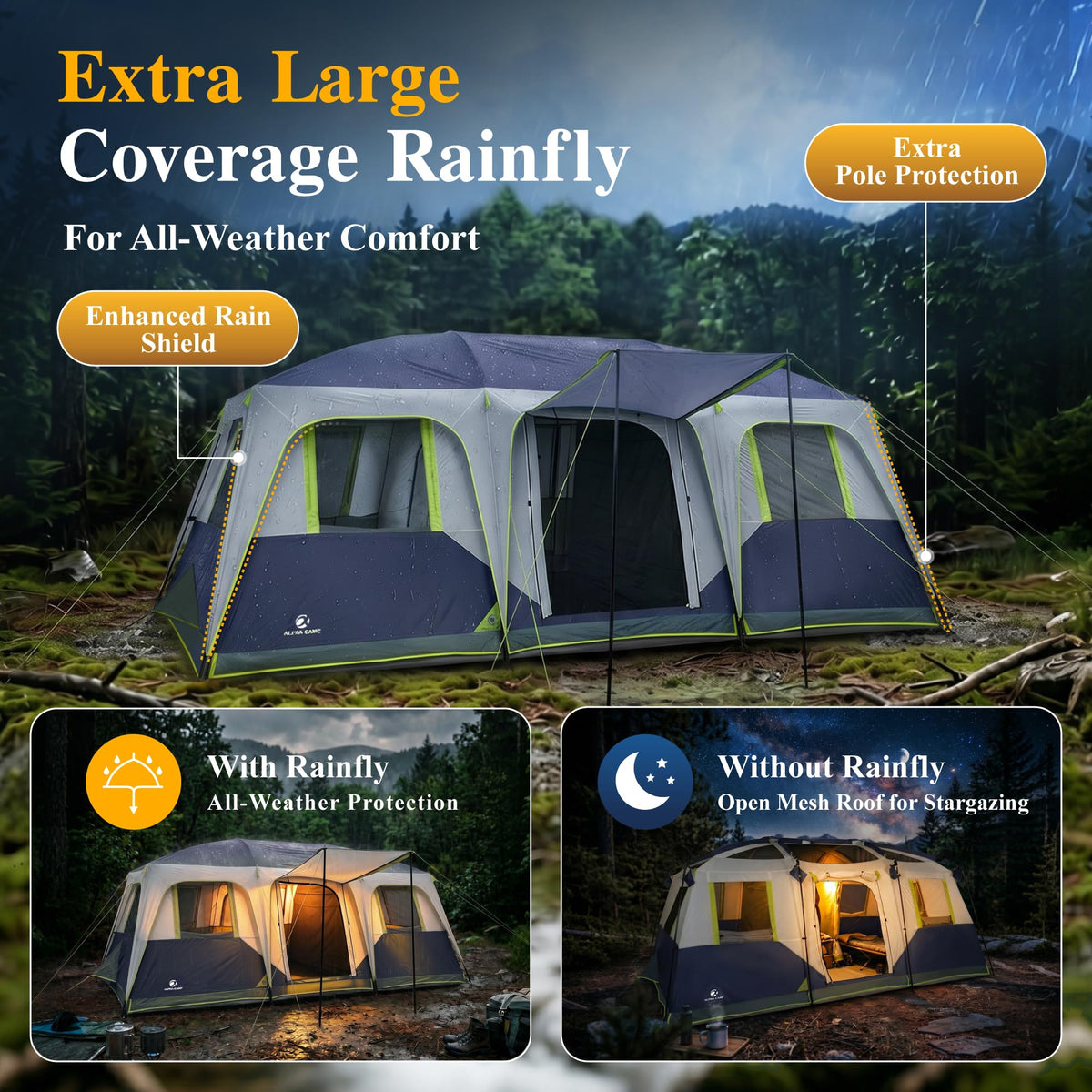 12 Person 3 Room Camping Tent with Rainfly I991