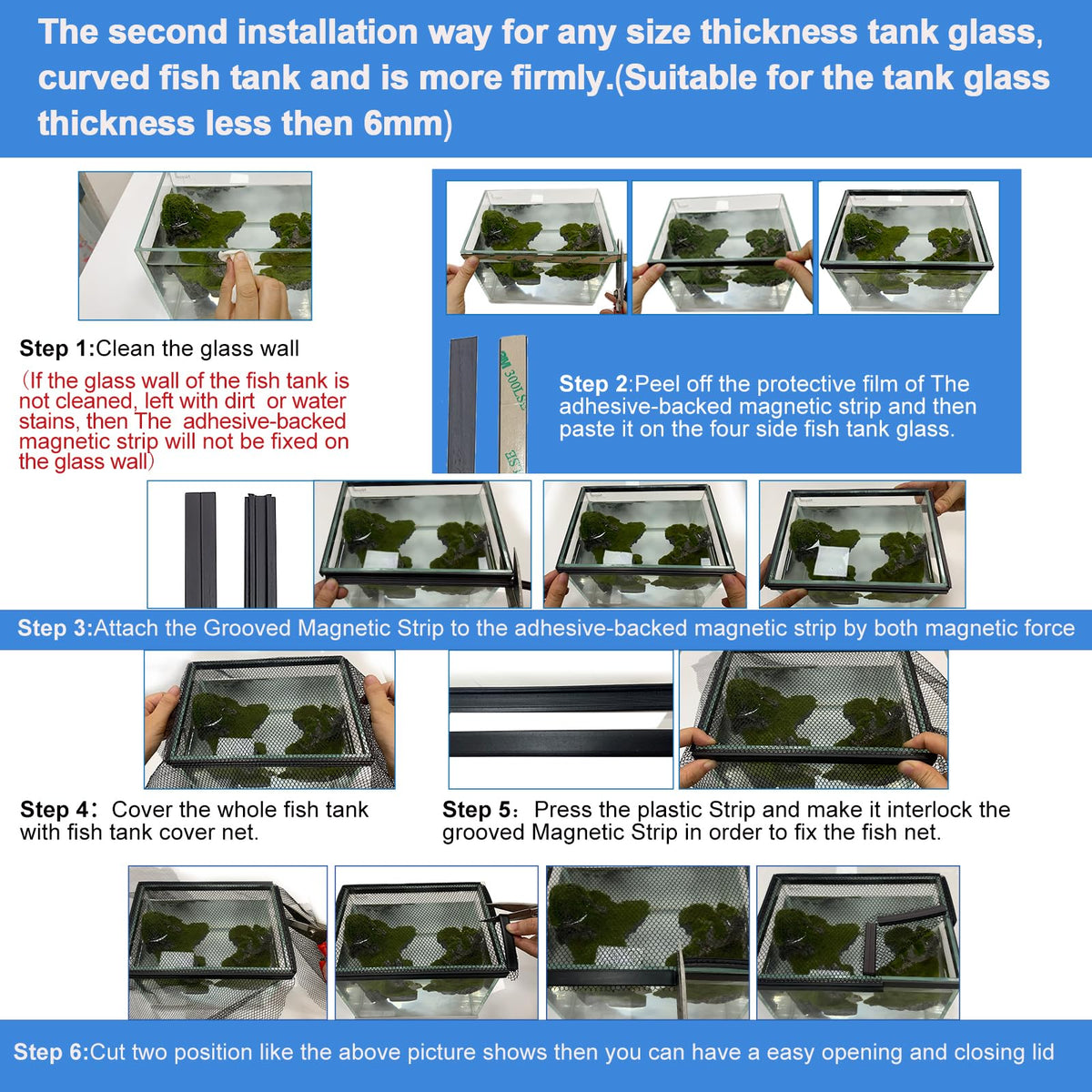 Magnetic Aquarium Lid Fish Tank Hood Cover Anti-Jumping Net O49898