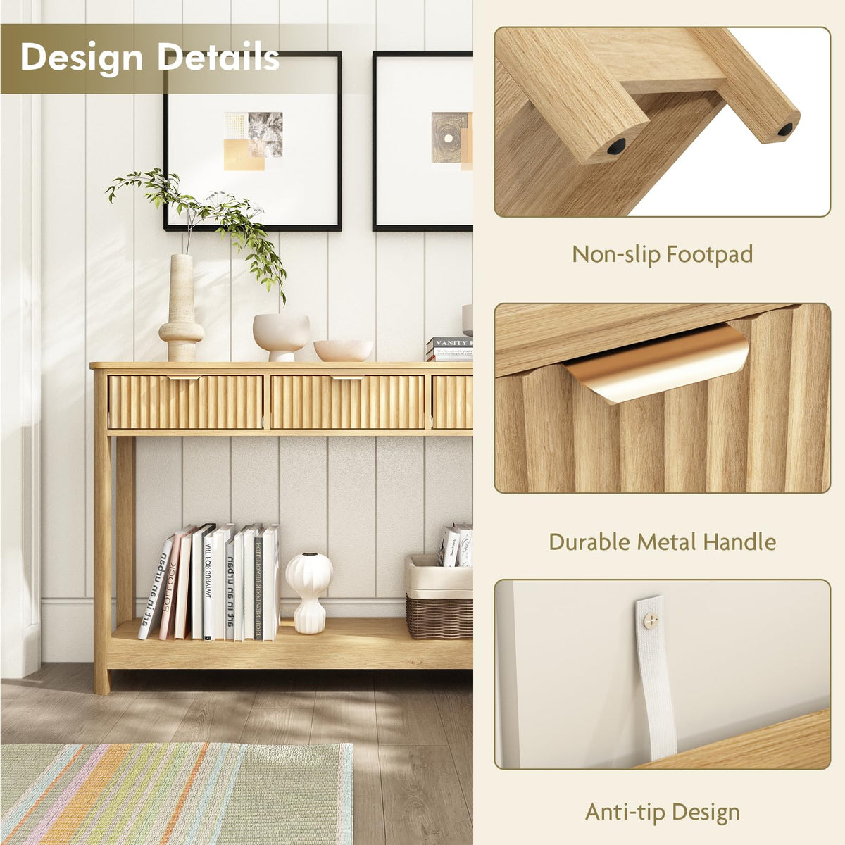 Fluted Console Table with Drawers Z513871