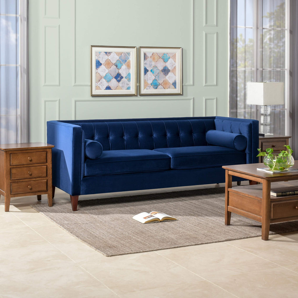 84" Navy Blue Velvet Tufted Sofa F149